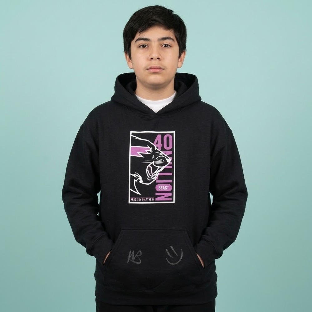 MrBeast 40 Million Subscribers Hoodie Youth XL Black Signed Collector EUC